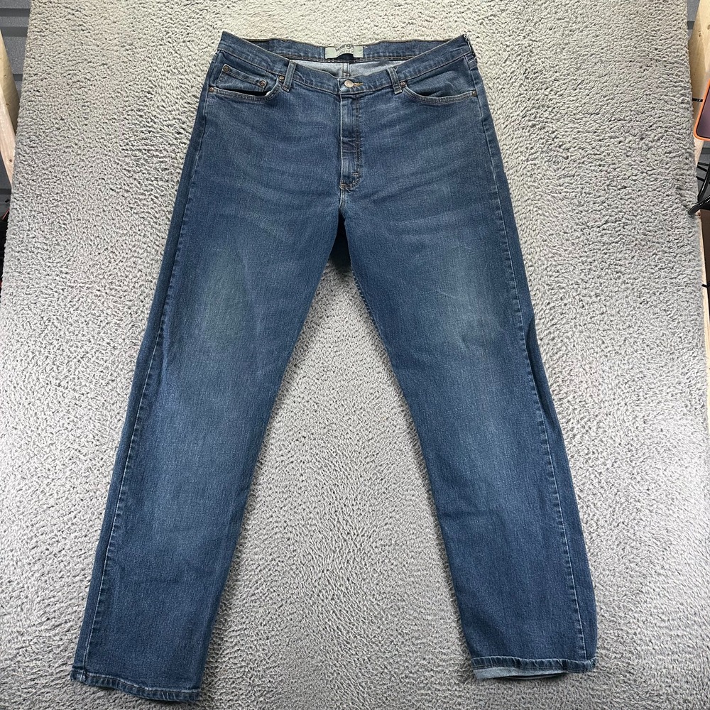 Wrangler Authentics Jeans Men 38x34 Blue Cotton Denim Straight Leg Faded Stretch